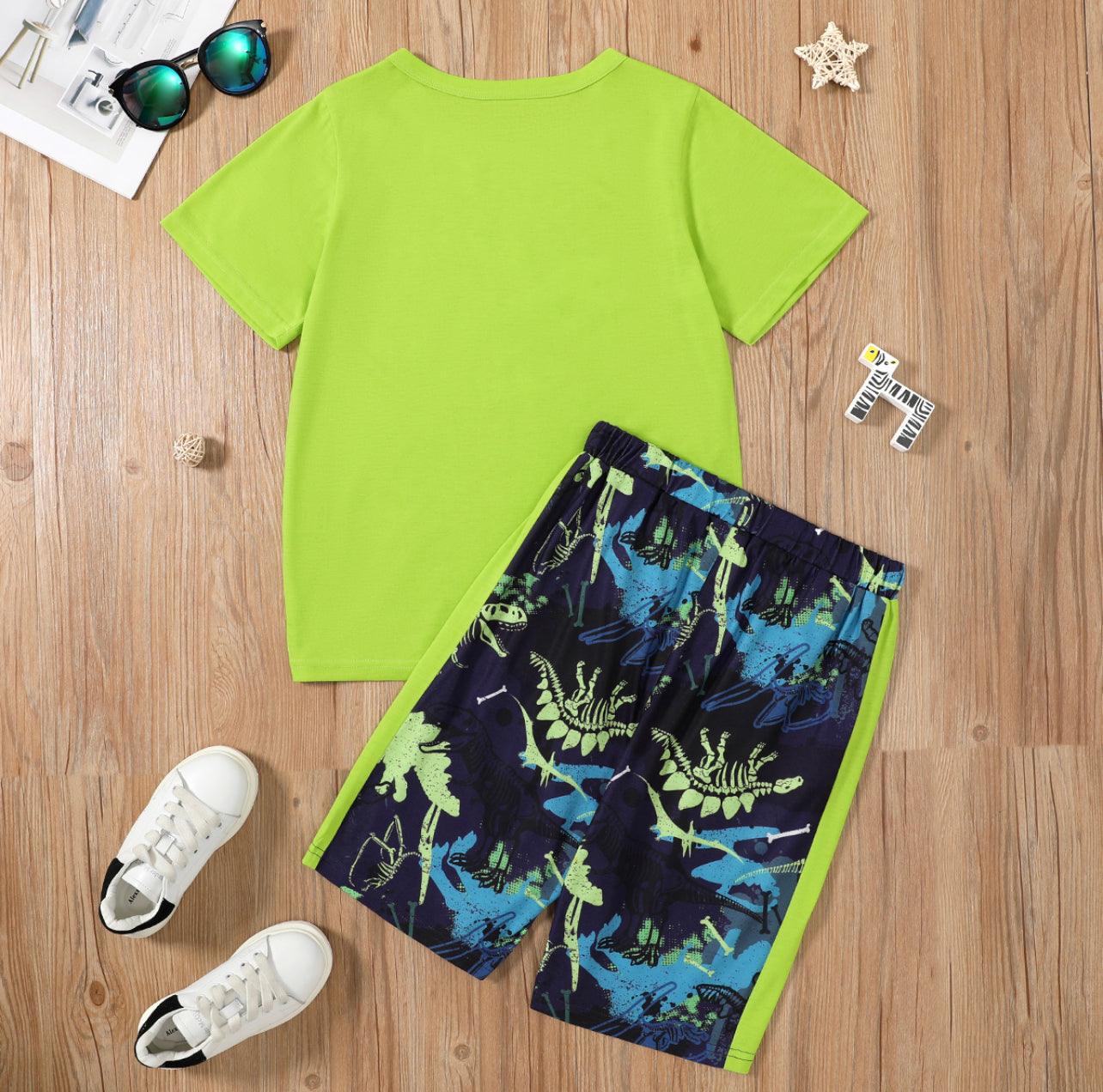 Boy Dinosaur Print Green Casual Set - Mycia Boutique