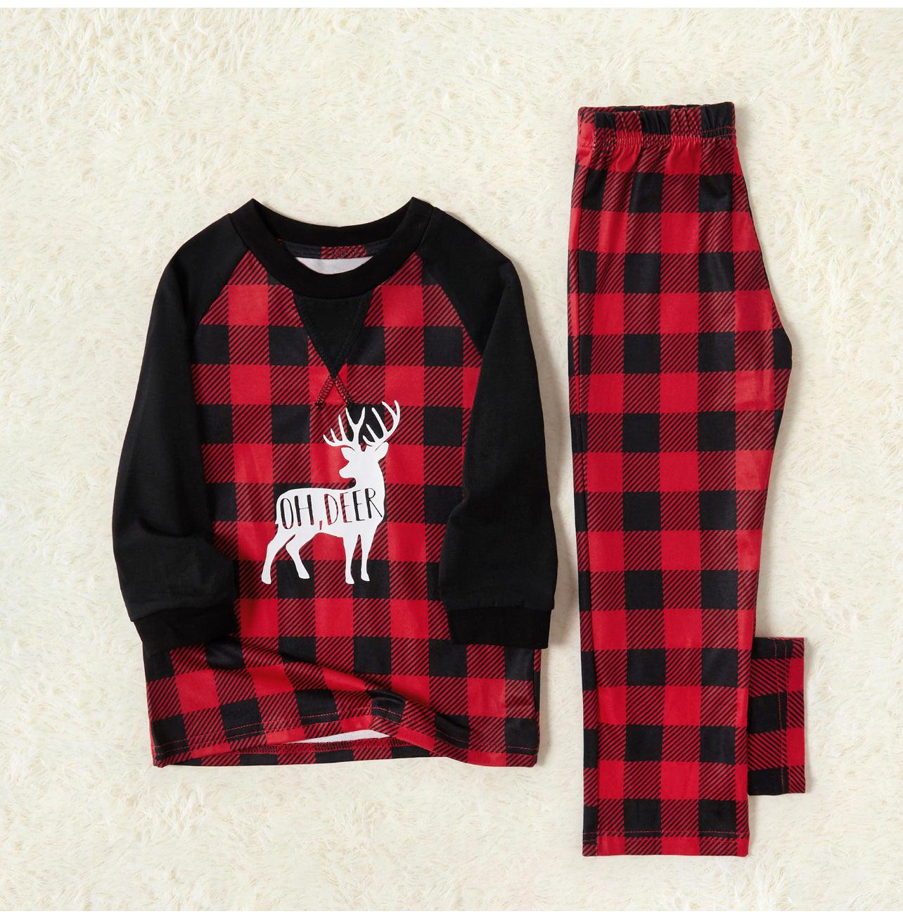 Women’s Christmas Deer Print Plaid Design Family Matching Pajamas Sets - Mycia Boutique