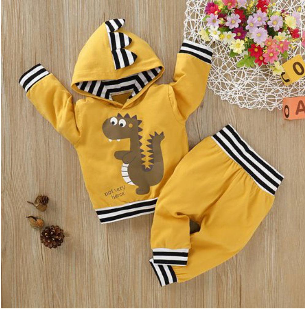 Baby Boy Dinosaur Print Striped Cuff Pullover And Pants Set - Mycia Boutique