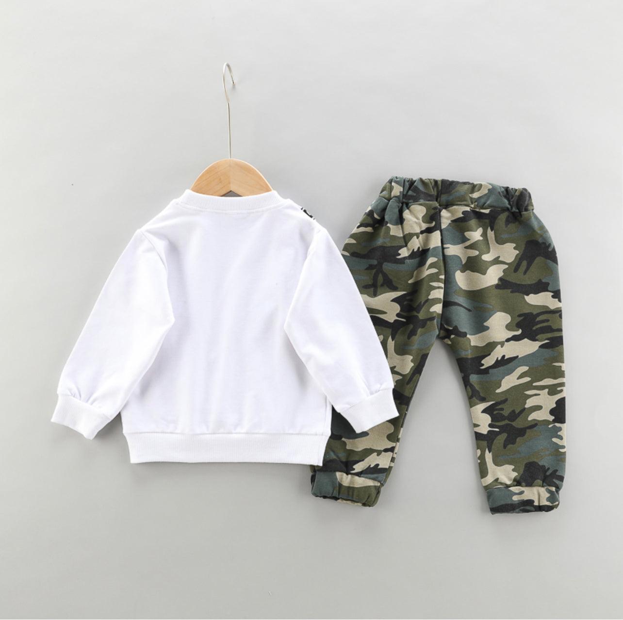 2-pieces Boy Camouflage Bag Print Long-sleeve Top and stretch Pants Set - Mycia Boutique