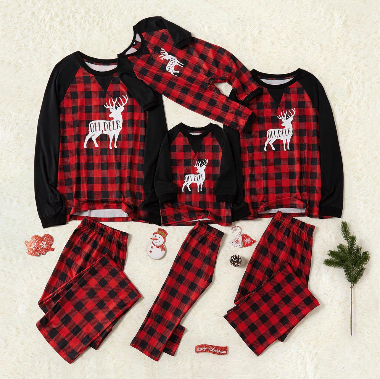 Boy/ Girl’s Christmas Deer Print Plaid Design Family Matching Pajamas Sets - Mycia Boutique