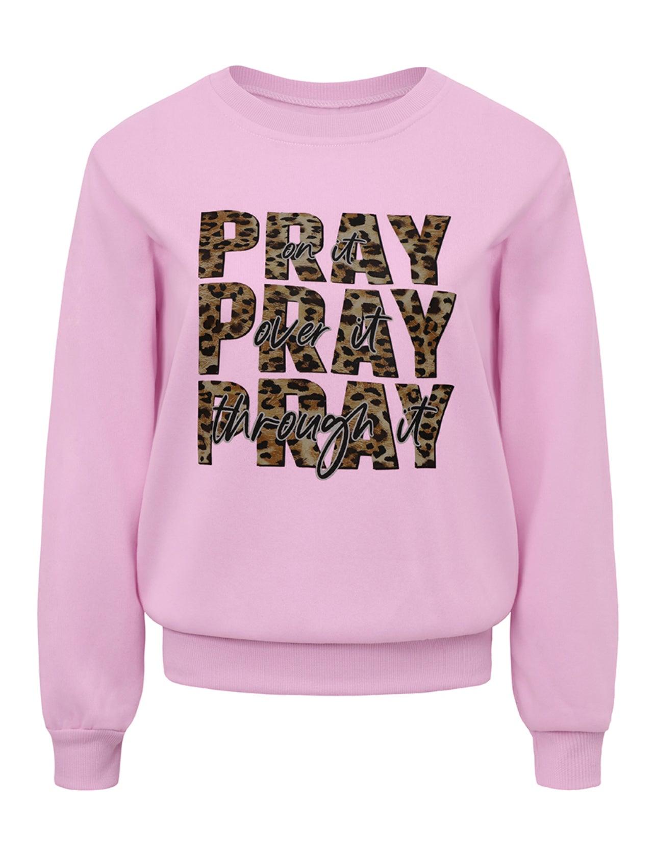 PRAY leopard letter Print sweatshirt - Mycia Boutique