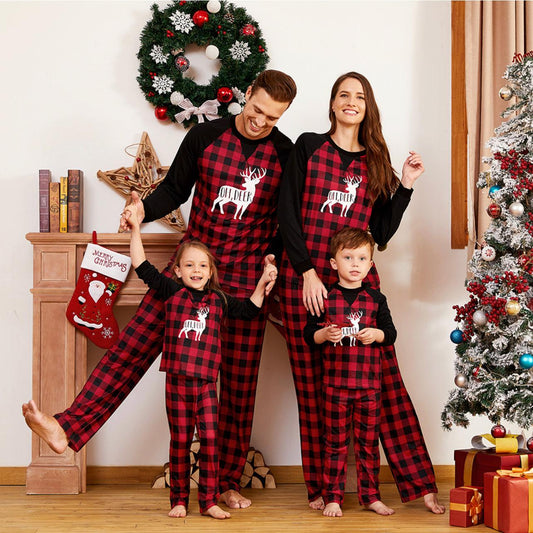 Men’s Christmas Deer Print Plaid Design Family Matching Pajamas Sets - Mycia Boutique