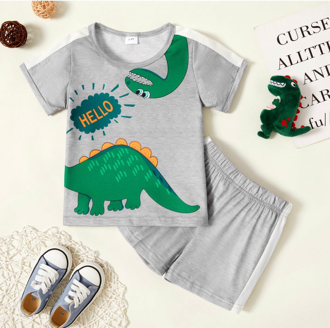 Toddler Boy Dinosaur Letter Top And Shorts - Mycia Boutique