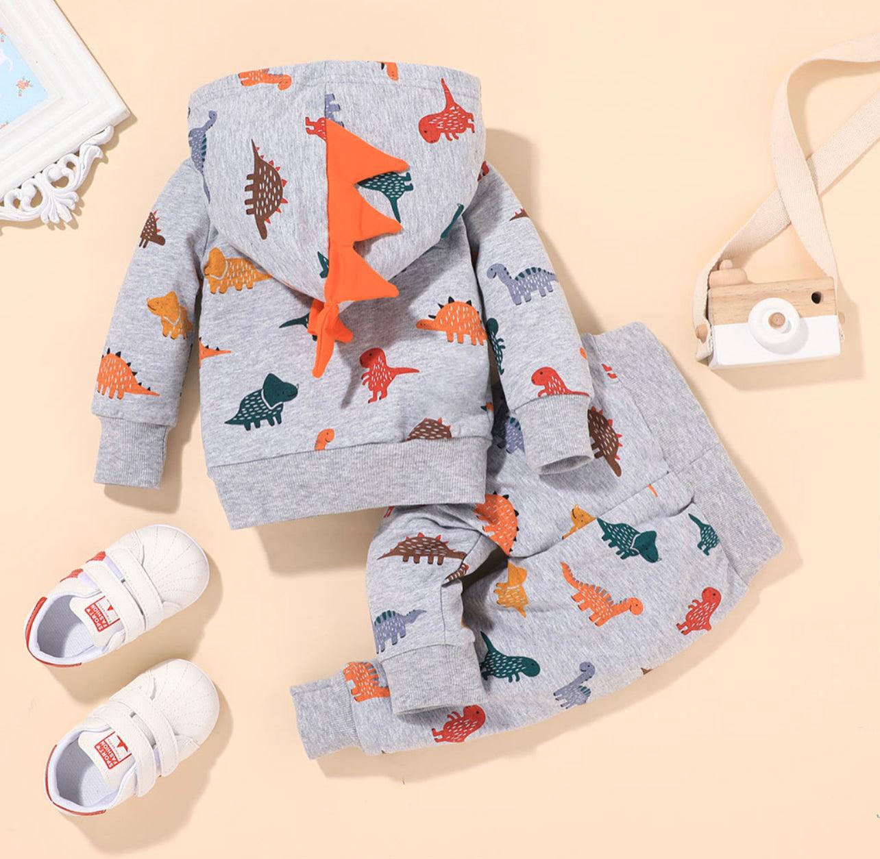 2pcs Baby Boy Long-sleeve Hooded Dinosaur Baby boy  Sets Cotton Long-sleeve Baby Clothes - Mycia Boutique