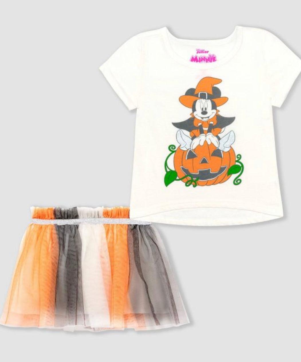 Toddler Girls' Minnie Mouse Witch Halloween Short Sleeve T-Shirt and Tutu Skirt Set - Mycia Boutique