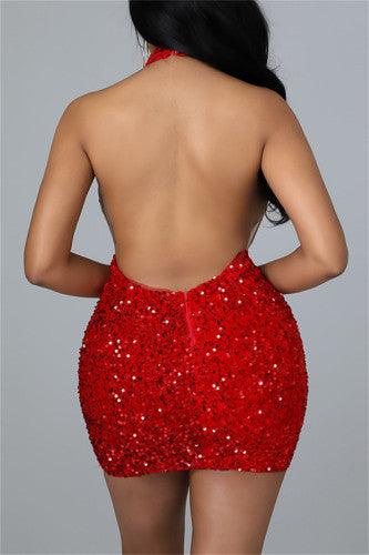 Red Sexy Patchwork Sequins Dress - Mycia Boutique