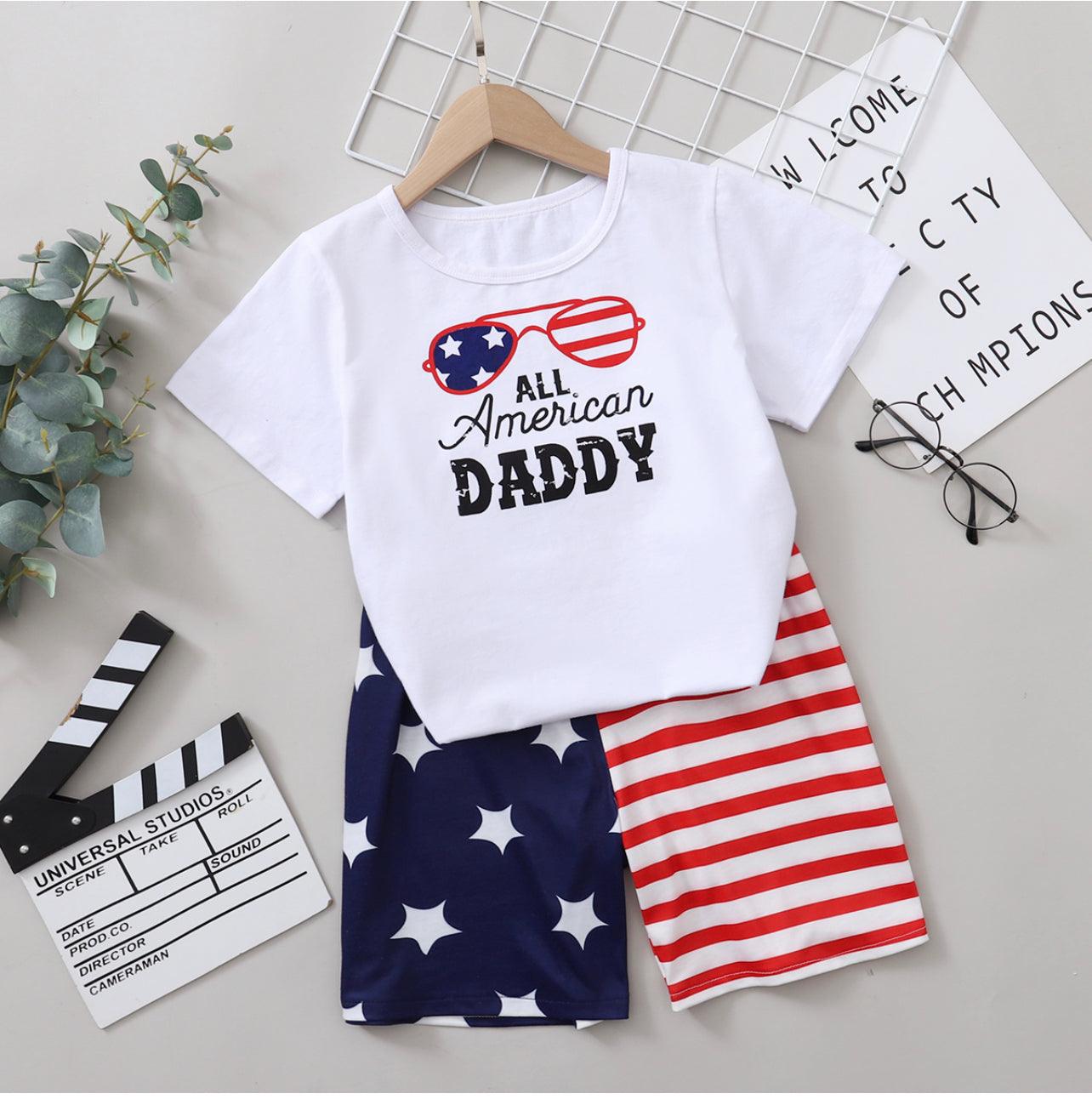 Kid Boy Stars and Stripes Letter Sunglasses Daddy Print Casual Suits - Mycia Boutique