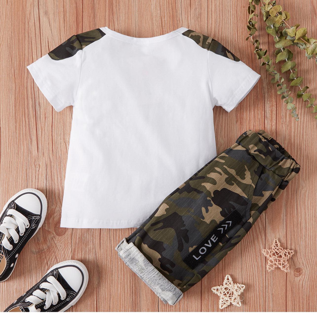 2-piece Boy Camouflage Tee and Shorts Set White / 3-4 Years - Mycia Boutique