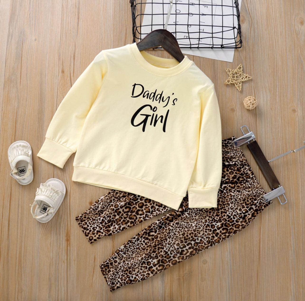 2-piece Toddler Girl Letter Solid Long-sleeve Top and Leopard Print Pants Set - Mycia Boutique