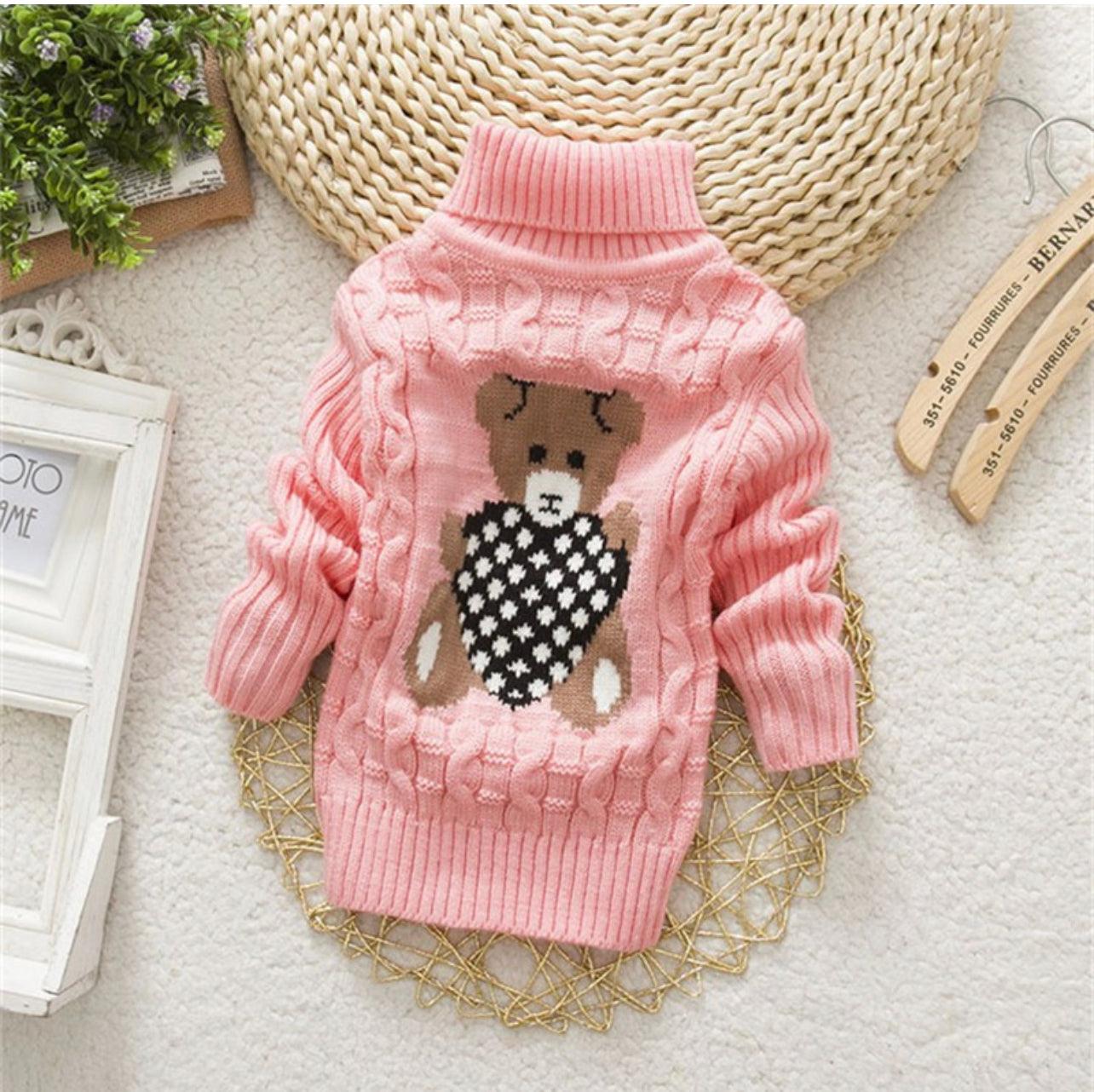 Toddler Adorable Bear Print Long-sleeve Sweater - Mycia Boutique