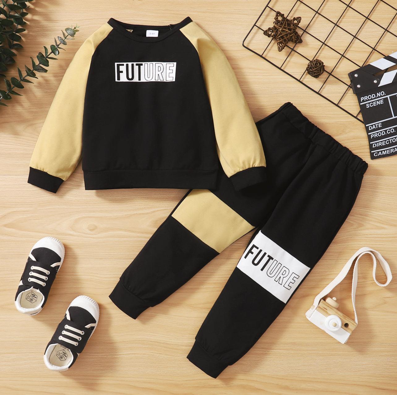 2 piece Toddler Boy Letter Print Colorblock Pullover Sweatshirt and Elasticized Jogger Pants Set - Mycia Boutique