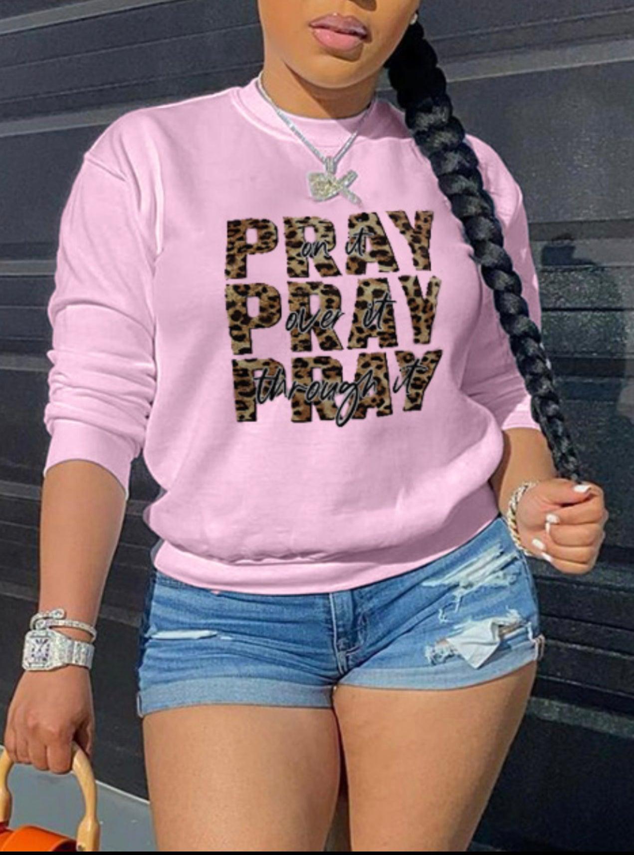 PRAY leopard letter Print sweatshirt - Mycia Boutique