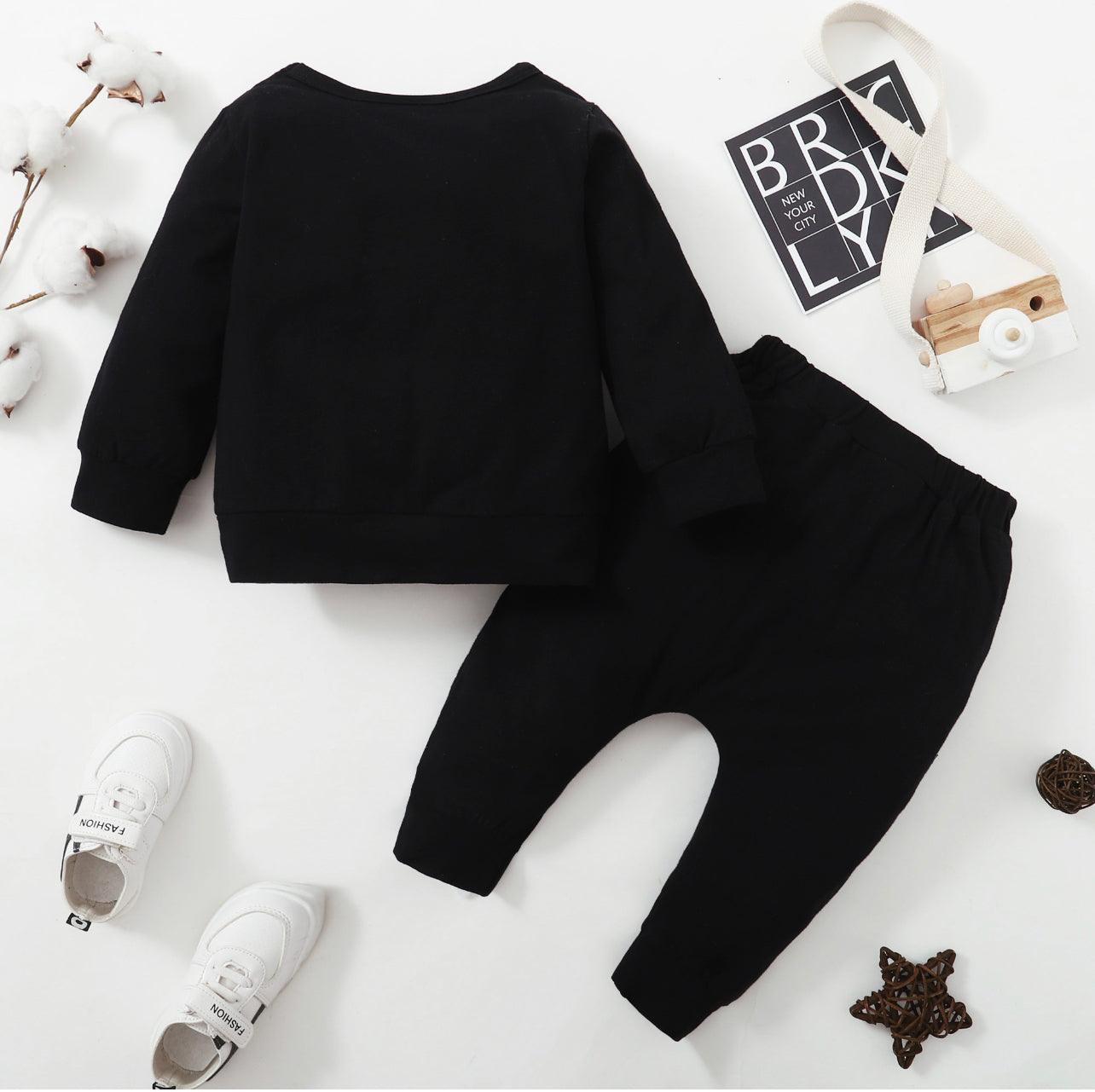 2-piece Toddler Boy Letter Print color block Pullover Sweatshirt and Cut out Pants Set - Mycia Boutique