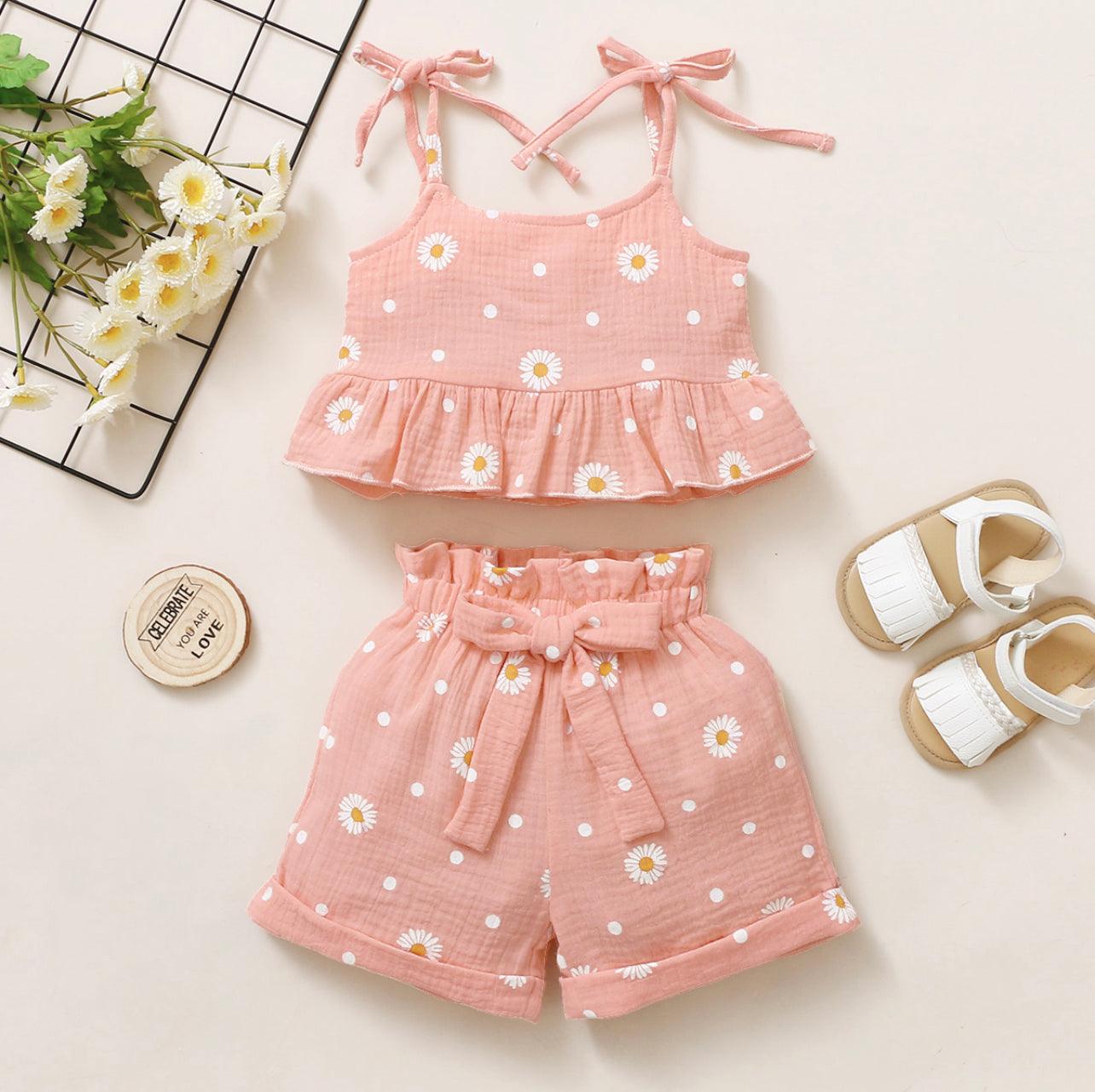 2-piece Toddler Girl Daisy Print Camisole and Shorts Set - Mycia Boutique