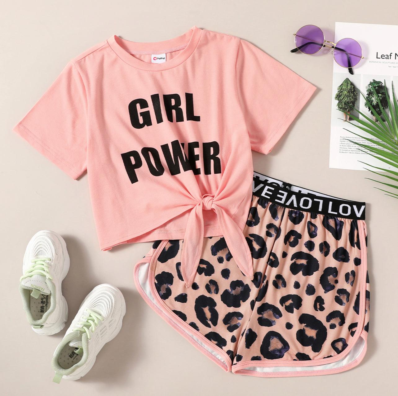 Pretty Kid Girl Sporty Letter Bowknot Leopard Print 2-piece Casual Set - Mycia Boutique