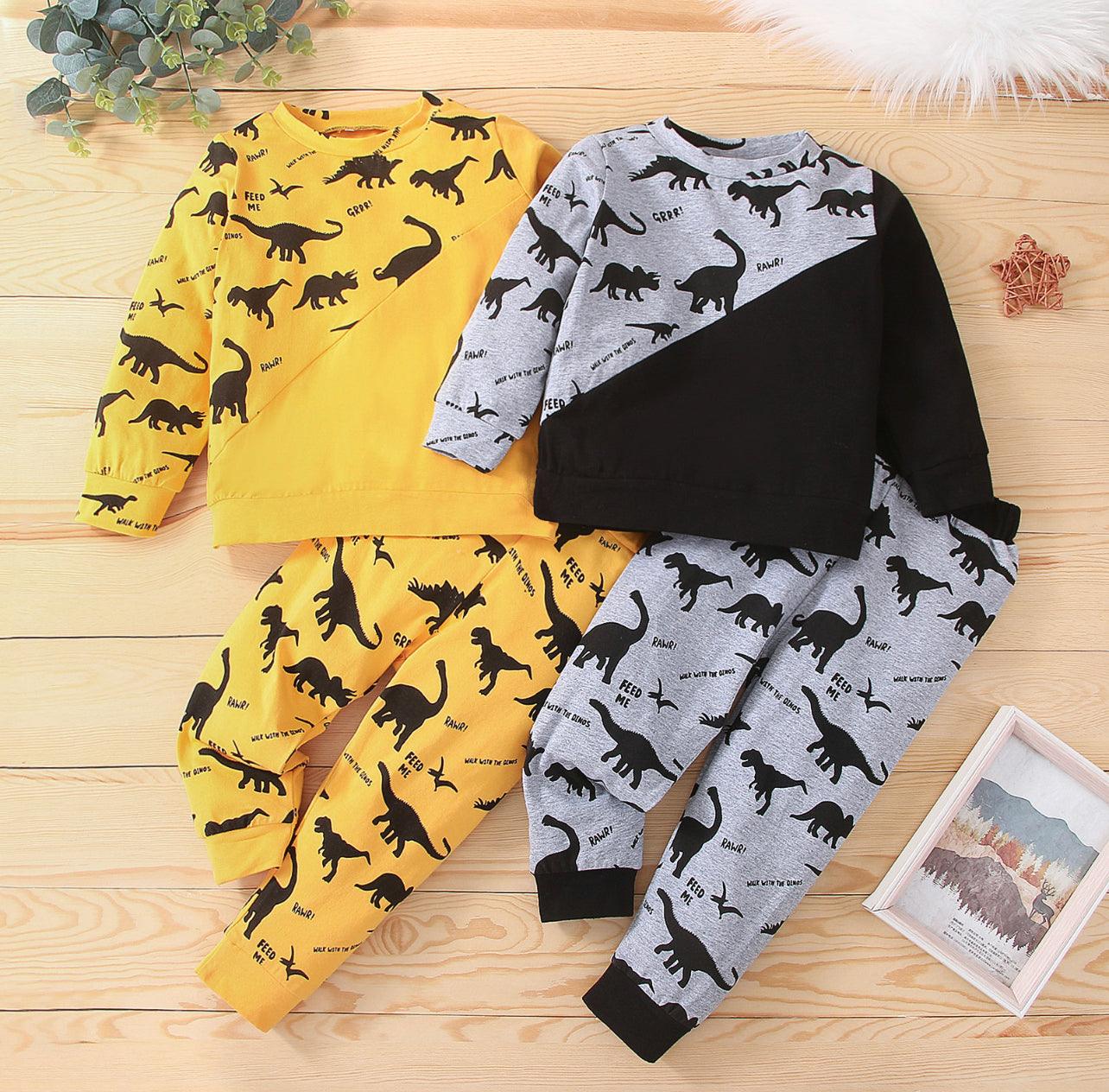 2-piece Toddler Boy Dinosaur Print Pullover Sweatshirt and Pants Set - Mycia Boutique