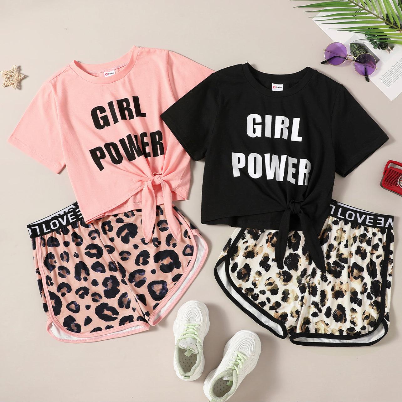 Pretty Kid Girl Sporty Letter Bowknot Leopard Print 2-piece Casual Set - Mycia Boutique