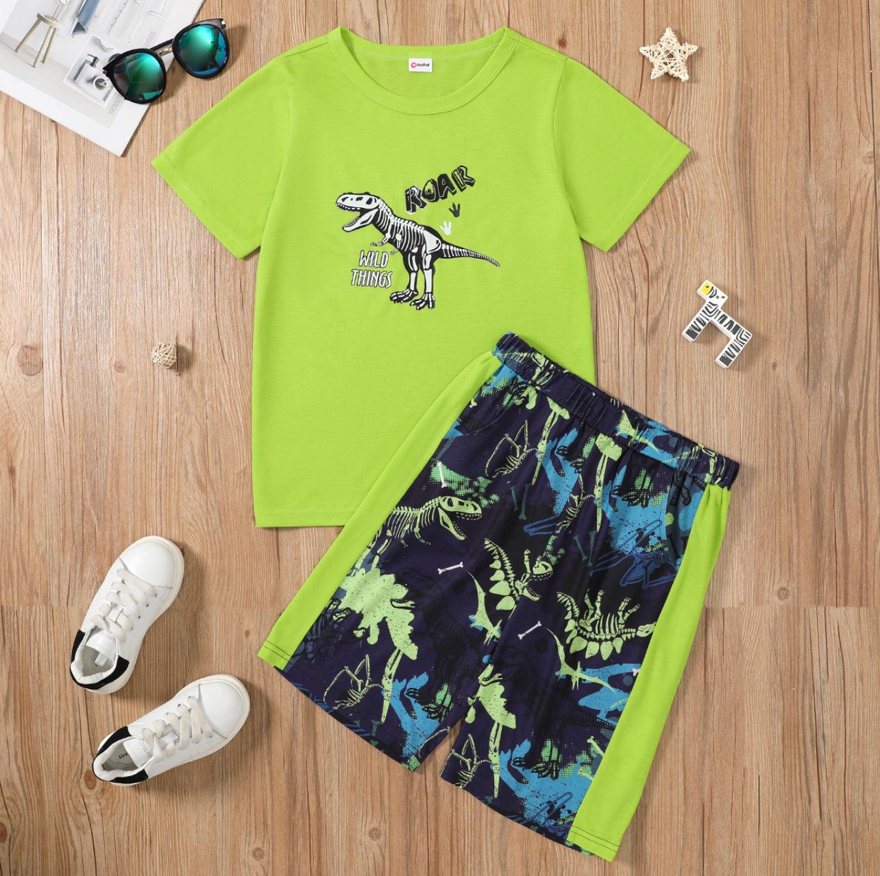 Boy Dinosaur Print Green Casual Set - Mycia Boutique