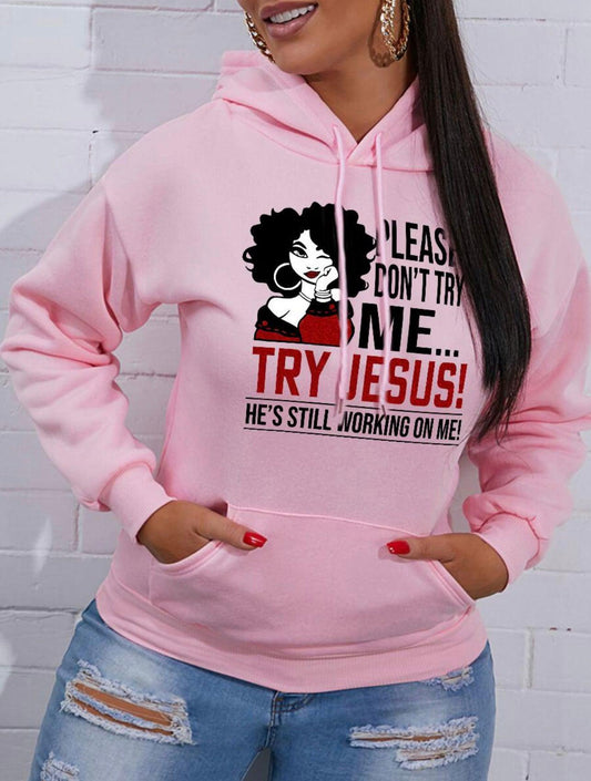 Letter Print Hoodie TRY JESUS - Mycia Boutique