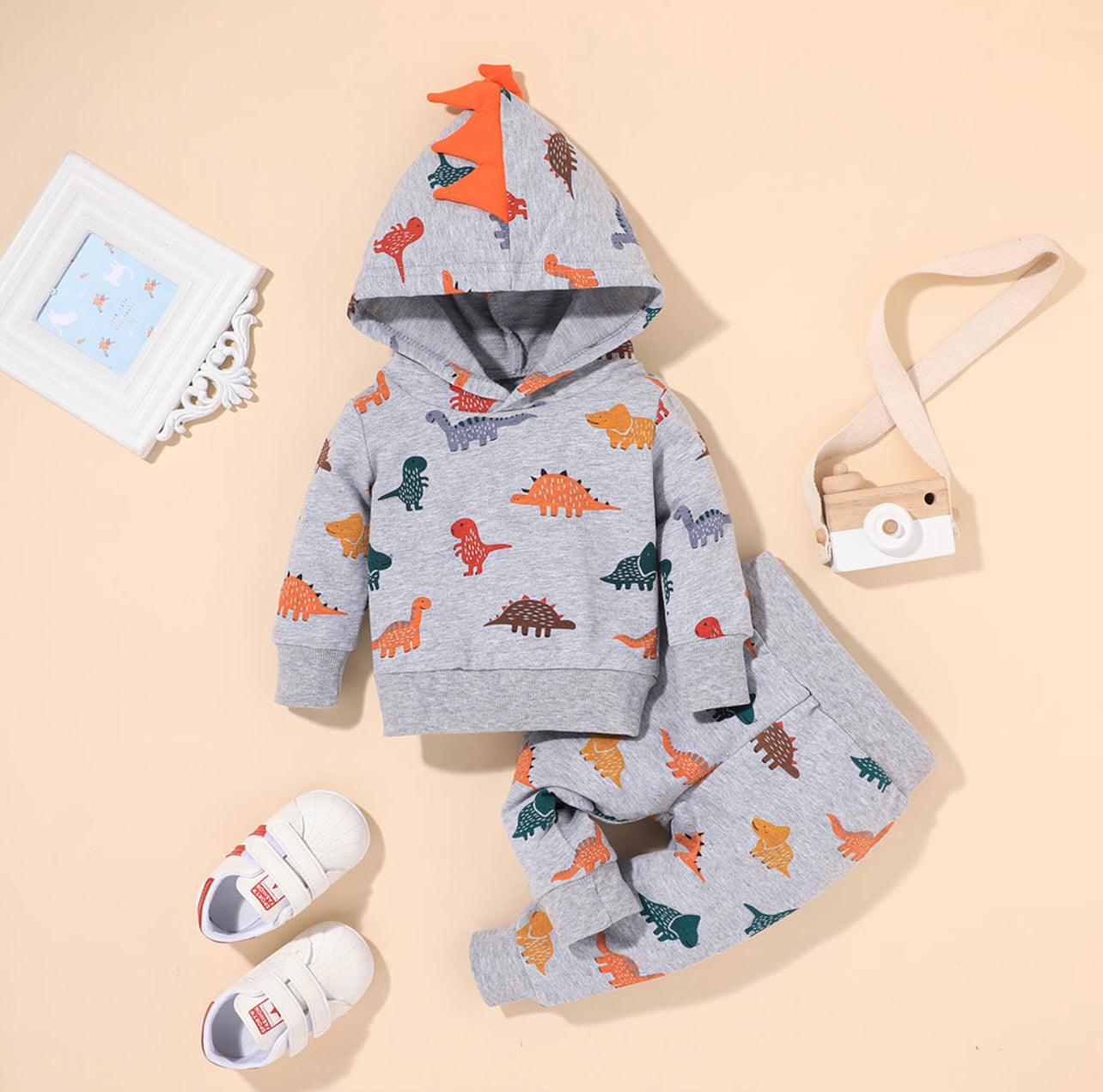 2pcs Baby Boy Long-sleeve Hooded Dinosaur Baby boy  Sets Cotton Long-sleeve Baby Clothes - Mycia Boutique