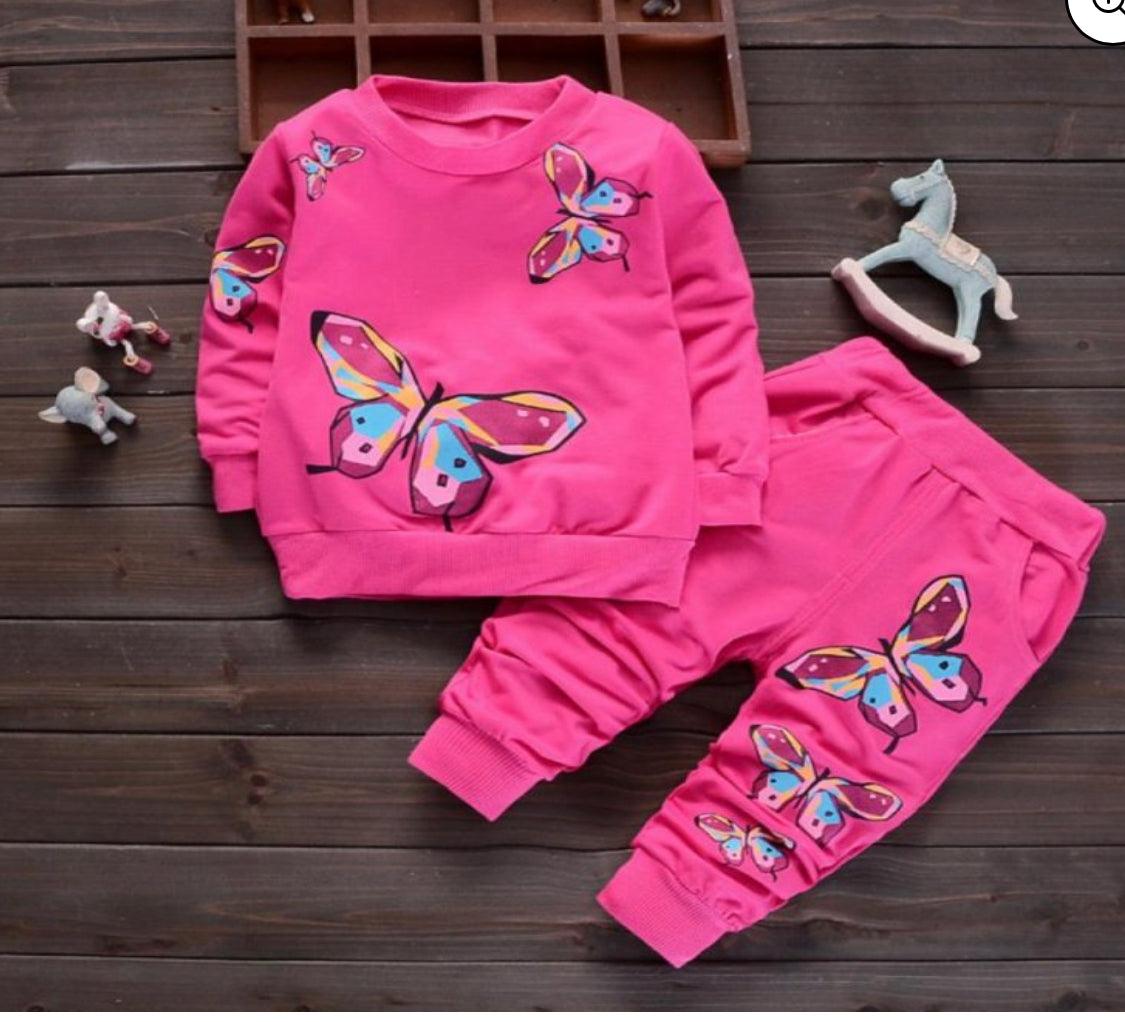 Baby / Toddler Butterfly Patterned Sweatshirt and Pants Set - Mycia Boutique