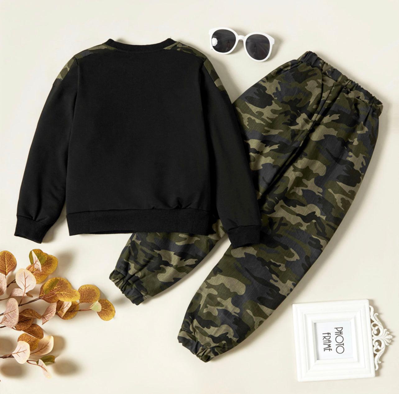 Boy’s Camouflage Pocket Sweatshirt and Pants Sets - Mycia Boutique