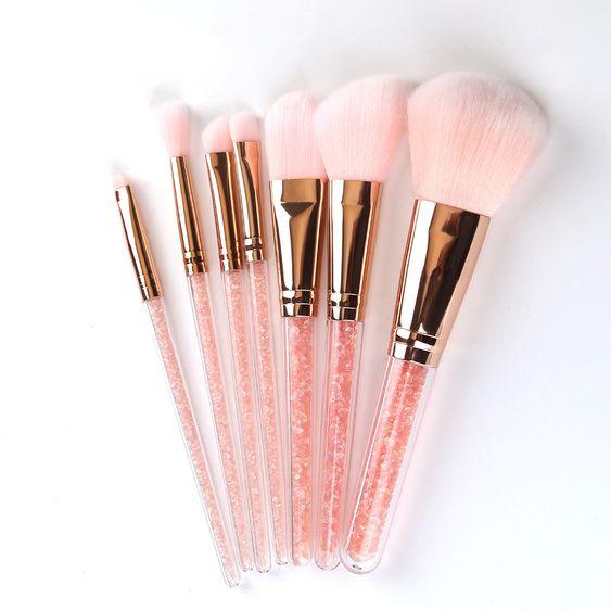 Diamond Plastic, 7 pcs Crystal Makeup Brushes.