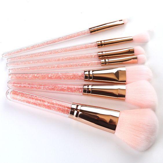 Diamond Plastic, 7 pcs Crystal Makeup Brushes.